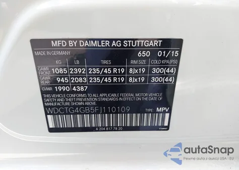 2015 Mercedes-Benz Gla 250 4Matic from USA, damaged, VIN WDCTG4GB5FJ110109